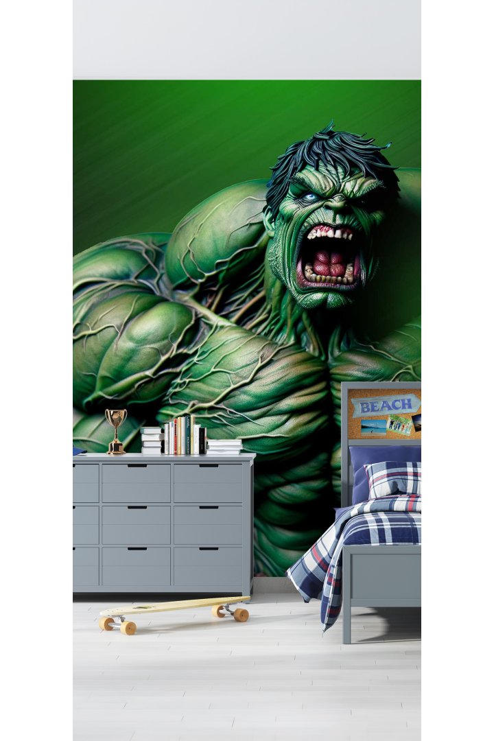 Kükreyen Hulk Karakteri, Kaslı Figür Çocuk ve Genç Odası Tek Parça Tekstil Duvar Kağıdı