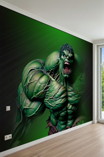Kükreyen Hulk Karakteri, Kaslı Figür Çocuk ve Genç Odası Tek Parça Tekstil Duvar Kağıdı küçük görsel 2