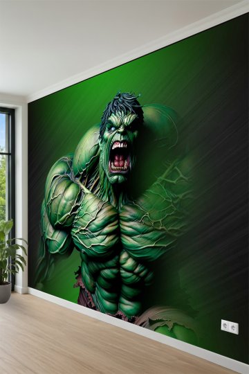 Kükreyen Hulk Karakteri, Kaslı Figür Çocuk ve Genç Odası Tek Parça Tekstil Duvar Kağıdı küçük görsel 3