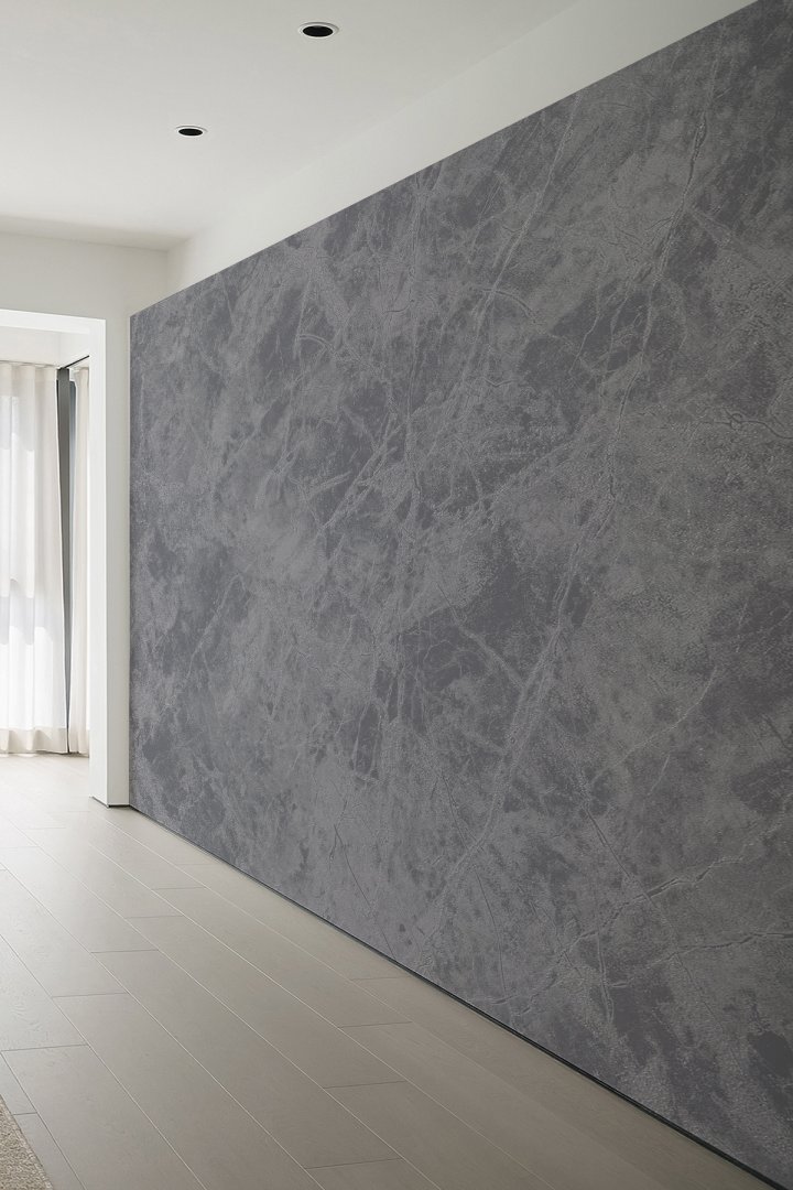 Loft Tarzı Koyu Gri Mermer Efektli Tek Parça Duvar Kağıdı