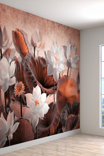 Lotus Çiçeği Desenli Yırtılmaz Slinebilir Tekstil Duvar Kağıdı