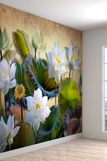 Lotus Çiçeği Desenli Yırtılmaz Slinebilir Tekstil Duvar Kağıdı