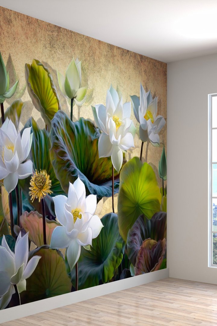 Lotus Çiçeği Desenli Yırtılmaz Slinebilir Tekstil Duvar Kağıdı