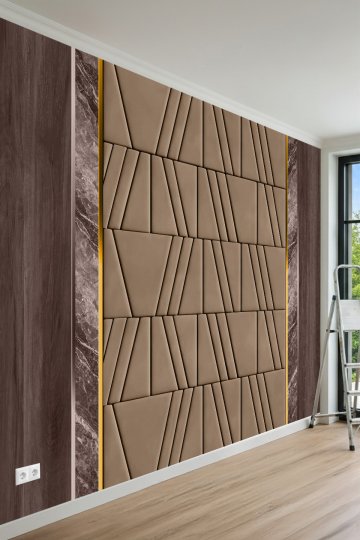  Lüks Dikey Çıtalı Geometrik Panel Desenli Tek Parça Tekstil Duvar Kağıdı