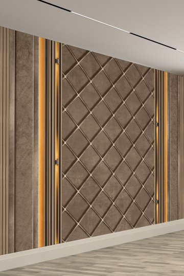 Luxury Kahverengi Deri Panel Efektli Tekstil Duvar Kağıdı
