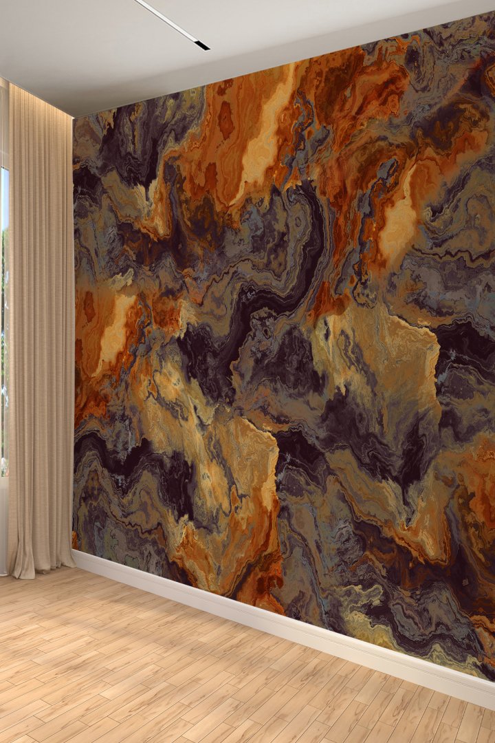 Luxury Marble Effect Koyu Kahve & Altın Dekoratif Duvar Kağıdı