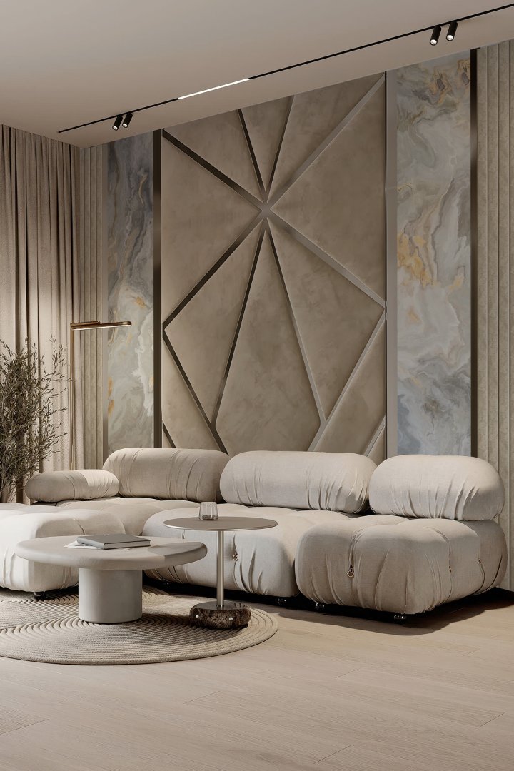 Luxury Panel Görünümlü Mermer Dokulu Duvar Kağıdı