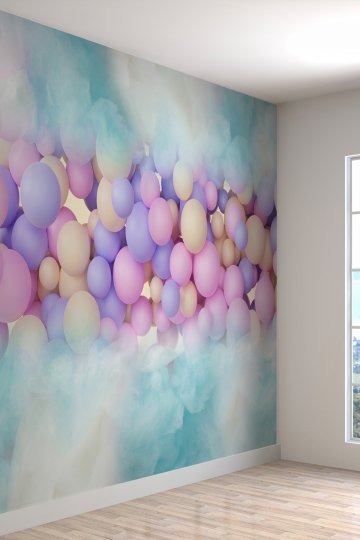 Makaron Balonlar Desenli Isı Ve Ses Yalıtımlı Tekstil Duvar Kağıdı