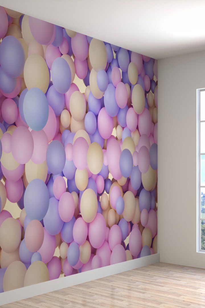 Makaron Balonlar Desenli Isı Ve Ses Yalıtımlı Tekstil Duvar Kağıdı
