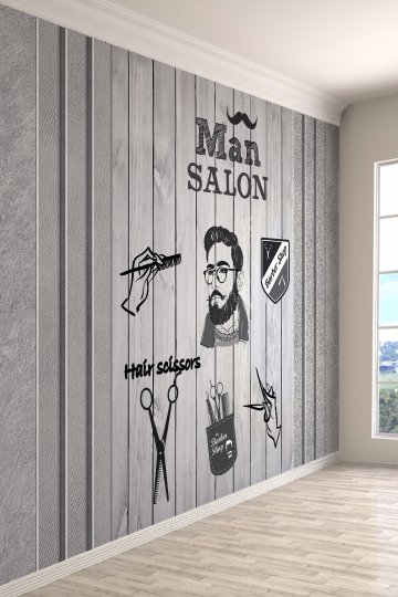 Man Salon Barber Shop Tekstil Duvar Kağıdı