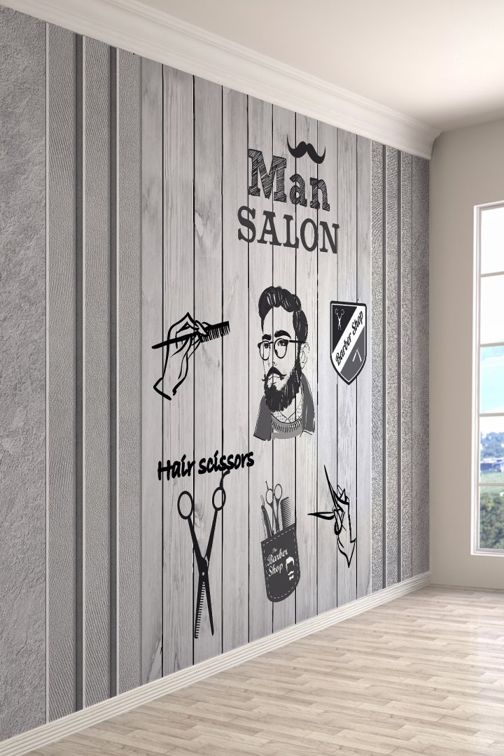 Man Salon Barber Shop Tekstil Duvar Kağıdı