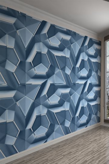Mavi 3D Geometrik Desen Tek Parça Tekstil Duvar Kağıdı
