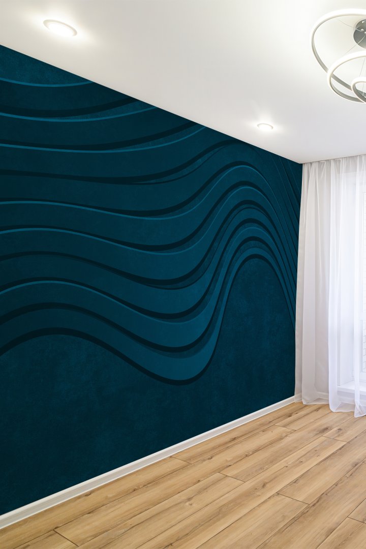 Mavi Dalgalı Modern Tek Parça Tekstil Duvar Kağıdı