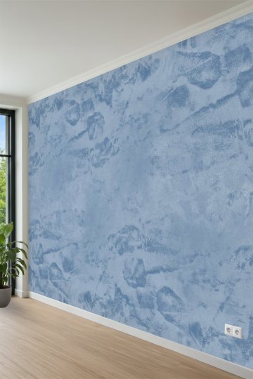 Mavi Tonlu Eskitme Sıva ve Beton Dokulu Minimalist Tek Parça Tekstil Duvar Kağıdı küçük görsel 3