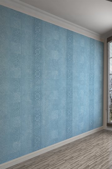 Mavi Vintage Osmanlı DesenTek Parça Tekstil Duvar Kağıdı –