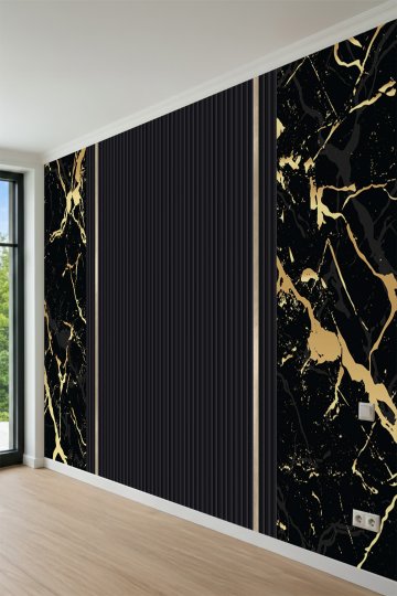 Mermer Dokulu ve Dikey Panel Desenli Modern Tek Parça Tekstil Duvar Kağıdı