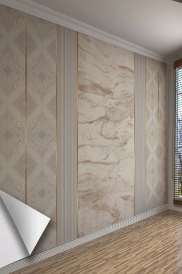 Mermer ve Ahşap Desenli Tek Parça Tekstil Duvar Kağıdı