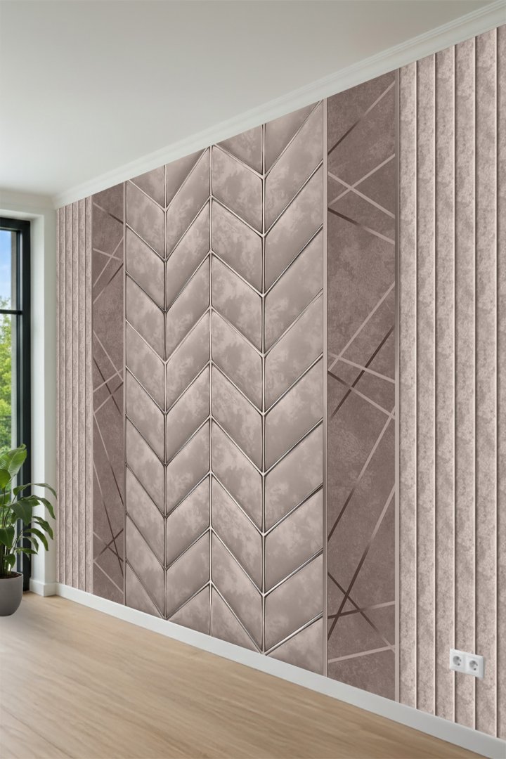 Mimari Zigzag ve Şerit Detaylı Konsept Tek Parça Tekstil Duvar Kağıdı