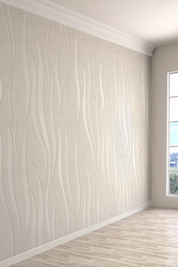 Minimal Modern Çizgiler Ekru Dalga Desenli Tekstil Duvar Kağıdı