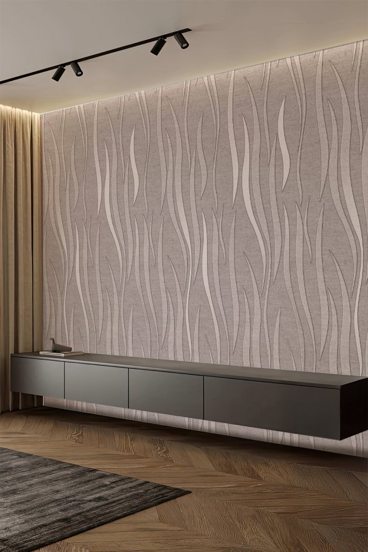 Minimal Modern Çizgiler Taupe Dalga Desenli Tekstil Duvar Kağıdı