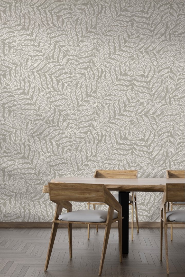 Minimalist Bej Yaprak Desenli Duvar Kağıdı