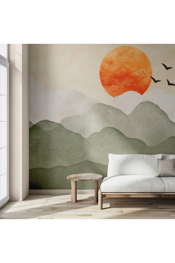 Minimalist Günbatımı Desenli Duvar Kağıdı -Isı ve Ses Yalıtımı