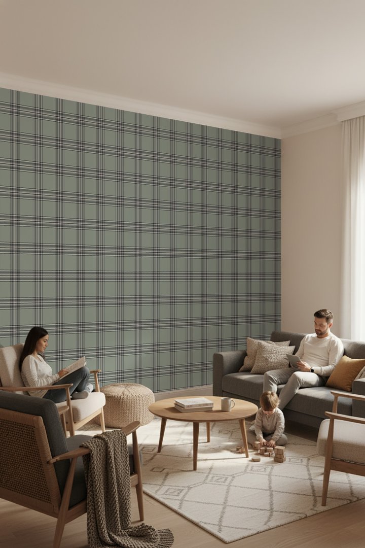 Minimalist Yeşil Ekose Duvar Kağıdı