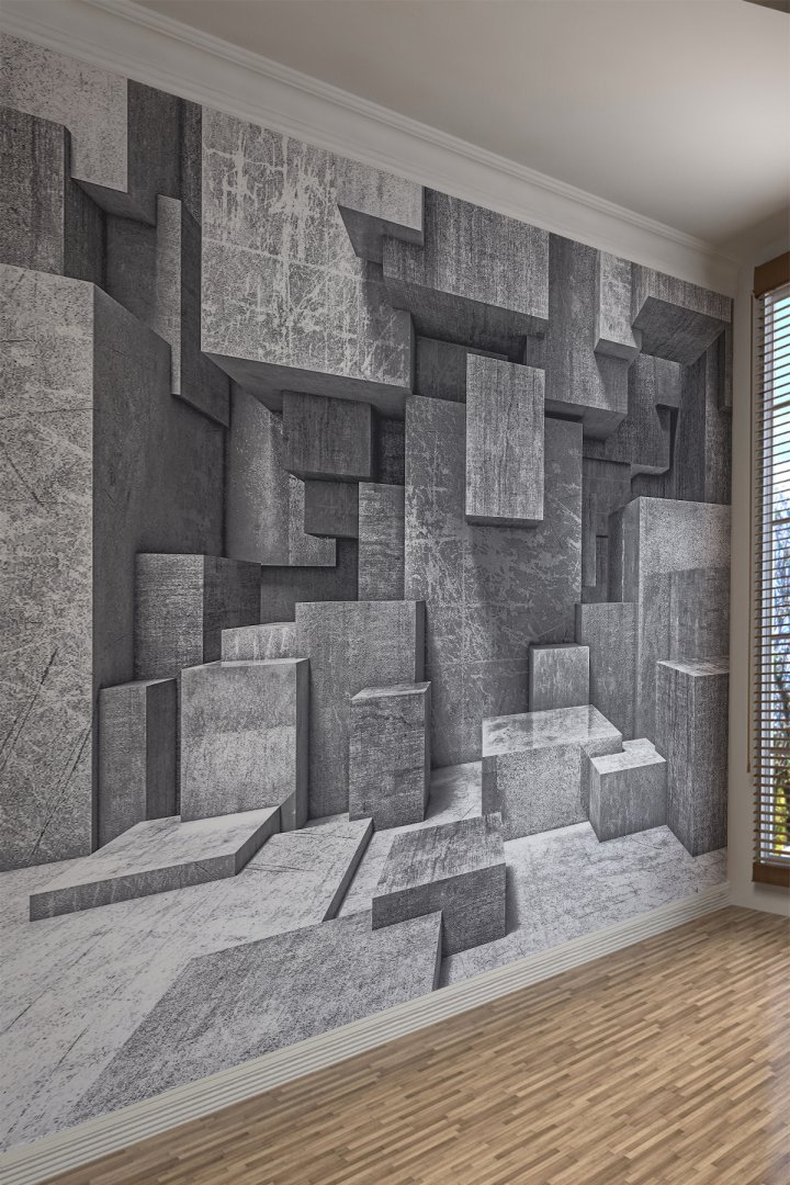 Modern 3D Tek Parça Beton Duvar Kağıdı
