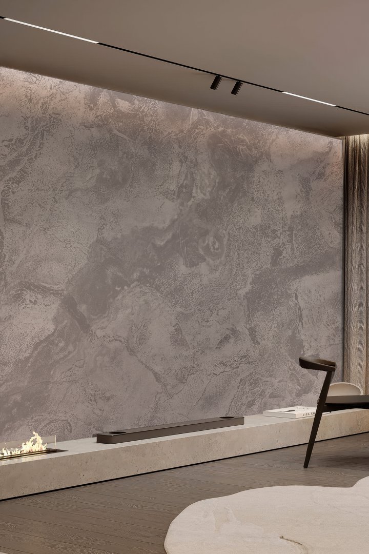 Modern Beton Görünümlü Tekstil Duvar Kağıdı