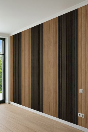 Modern Dikey Ahşap Panel Görünümlü Tek Parça Tekstil Duvar Kağıdı