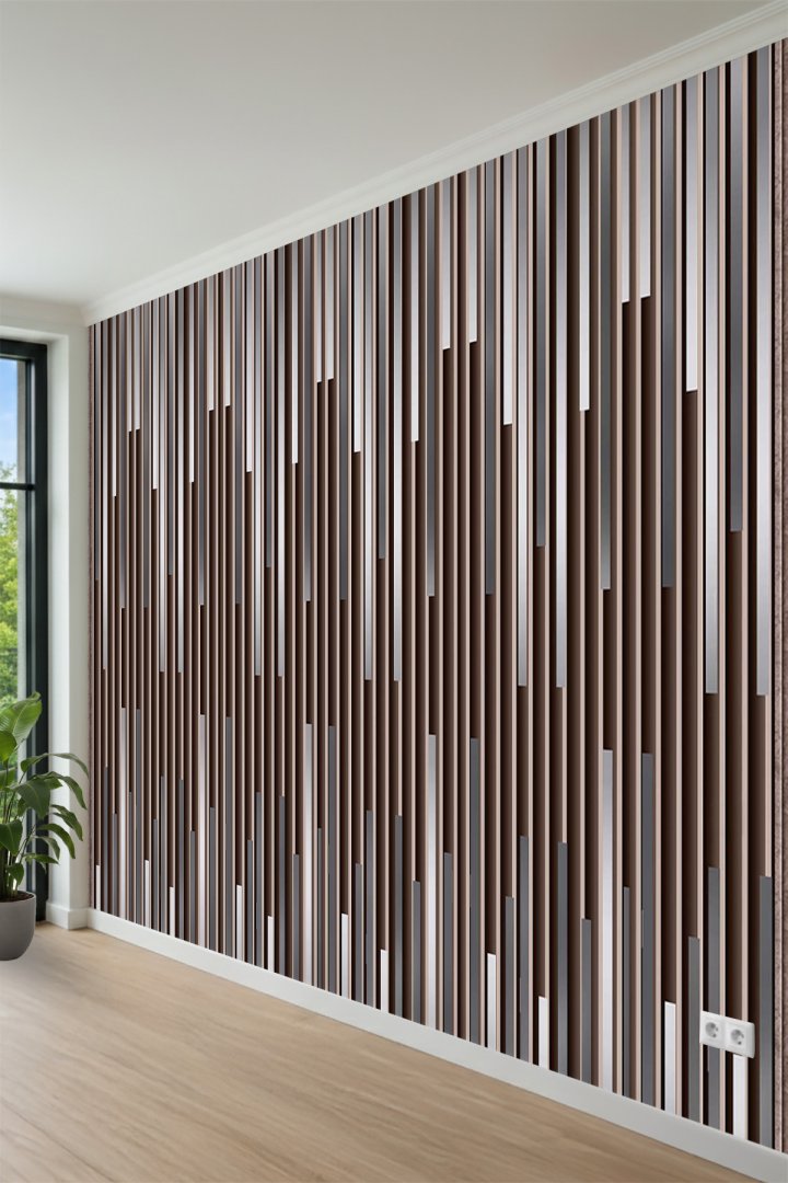 Modern Dikey Panel Görünümlü Çizgi Desenli Tek Parça Tekstil Duvar Kağıdı 