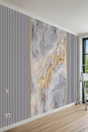 Modern Dikey Panel ve Damarlı Mermer Desenli Tek Parça Tekstil Duvar Kağıdı