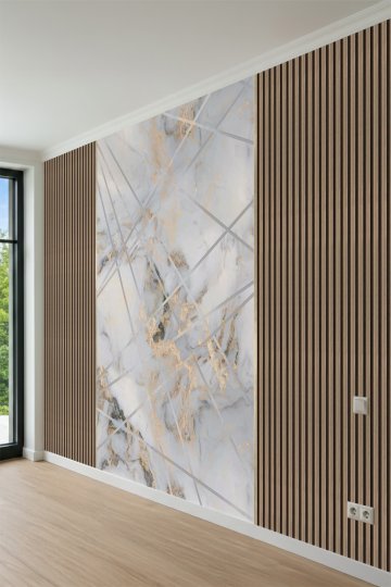 Modern Dikey Panel ve Geometrik Mermer Desenli Tek Parça Tekstil Duvar Kağıdı