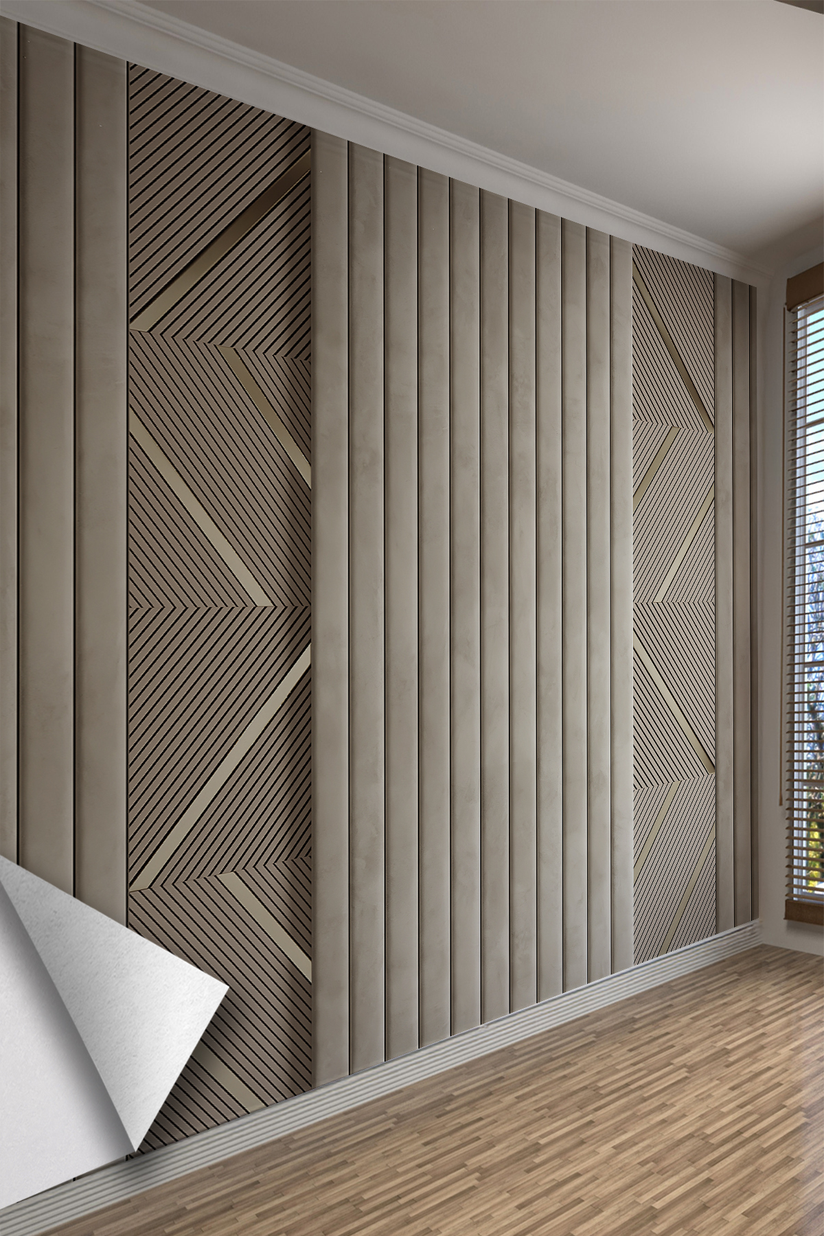 Modern Geometrik Çizgili Çıtalı Panel Tek Parça Tekstil Duvar Kağıdı