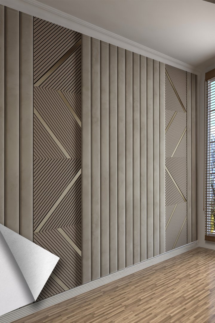 Modern Geometrik Çizgili Çıtalı Panel Tek Parça Tekstil Duvar Kağıdı