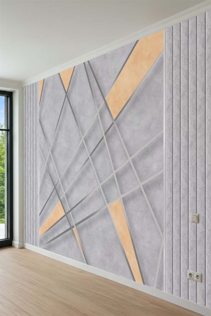  Modern Geometrik Çizgili ve Dikey Panel Tasarımlı Tek Parça Tekstil Duvar Kağıdı