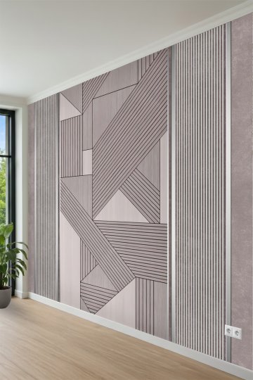 Modern Geometrik Panel ve Dikey Çizgili Tasarım Desenli Tek Parça Tekstil Duvar Kağıdı 