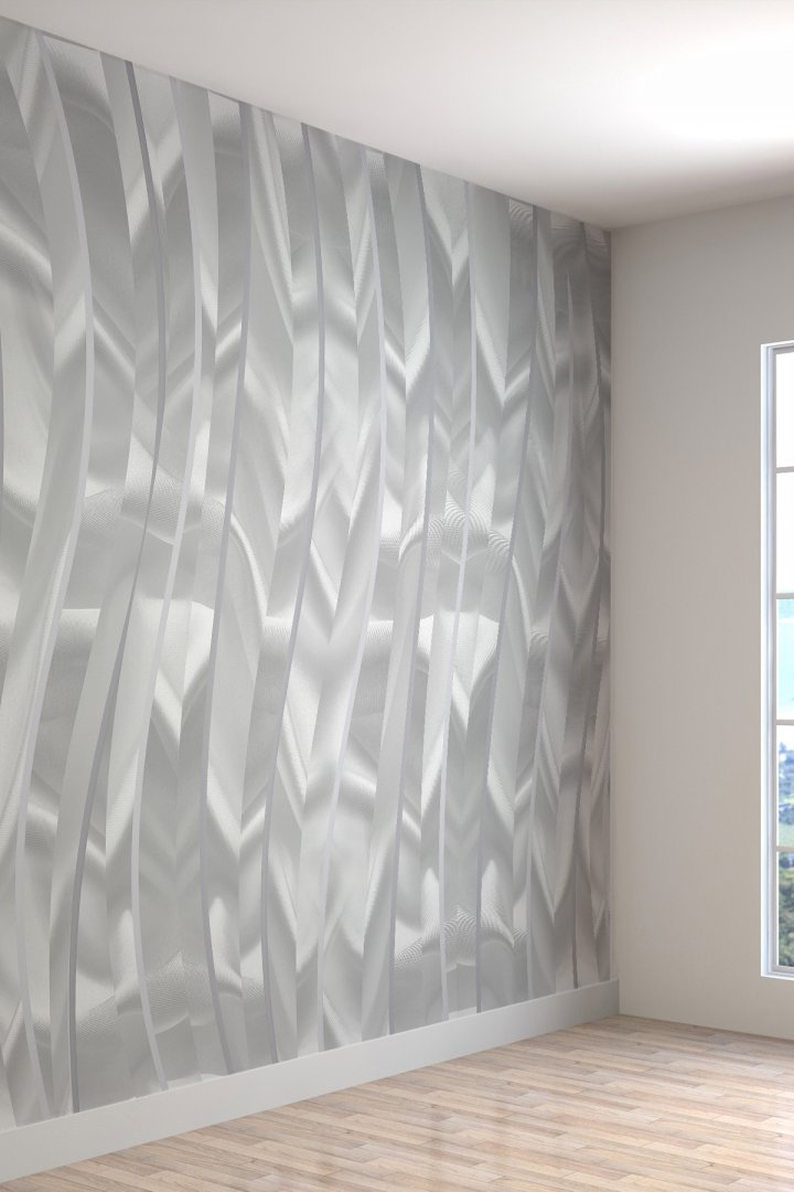 Modern Gümüş Gri Geometrik 3D Desenli Tekstil Duvar Kağıdı