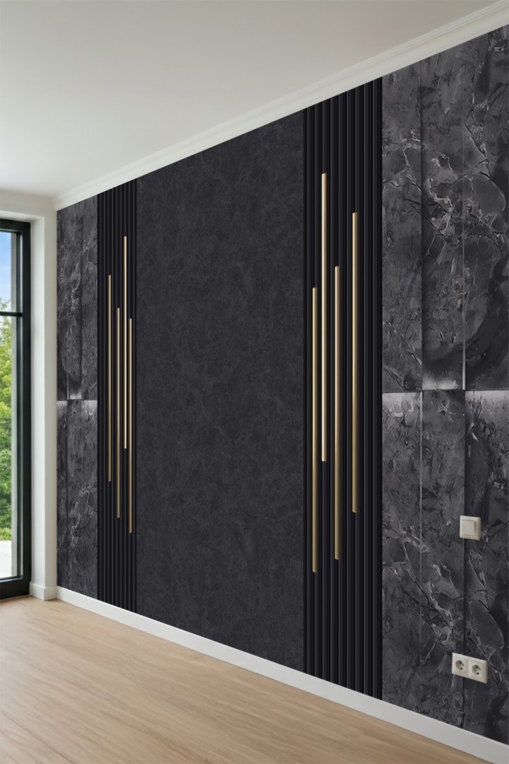  Modern Panel Görünümlü Lüks Mermer Desenli Tek Parça Tekstil Duvar Kağıdı