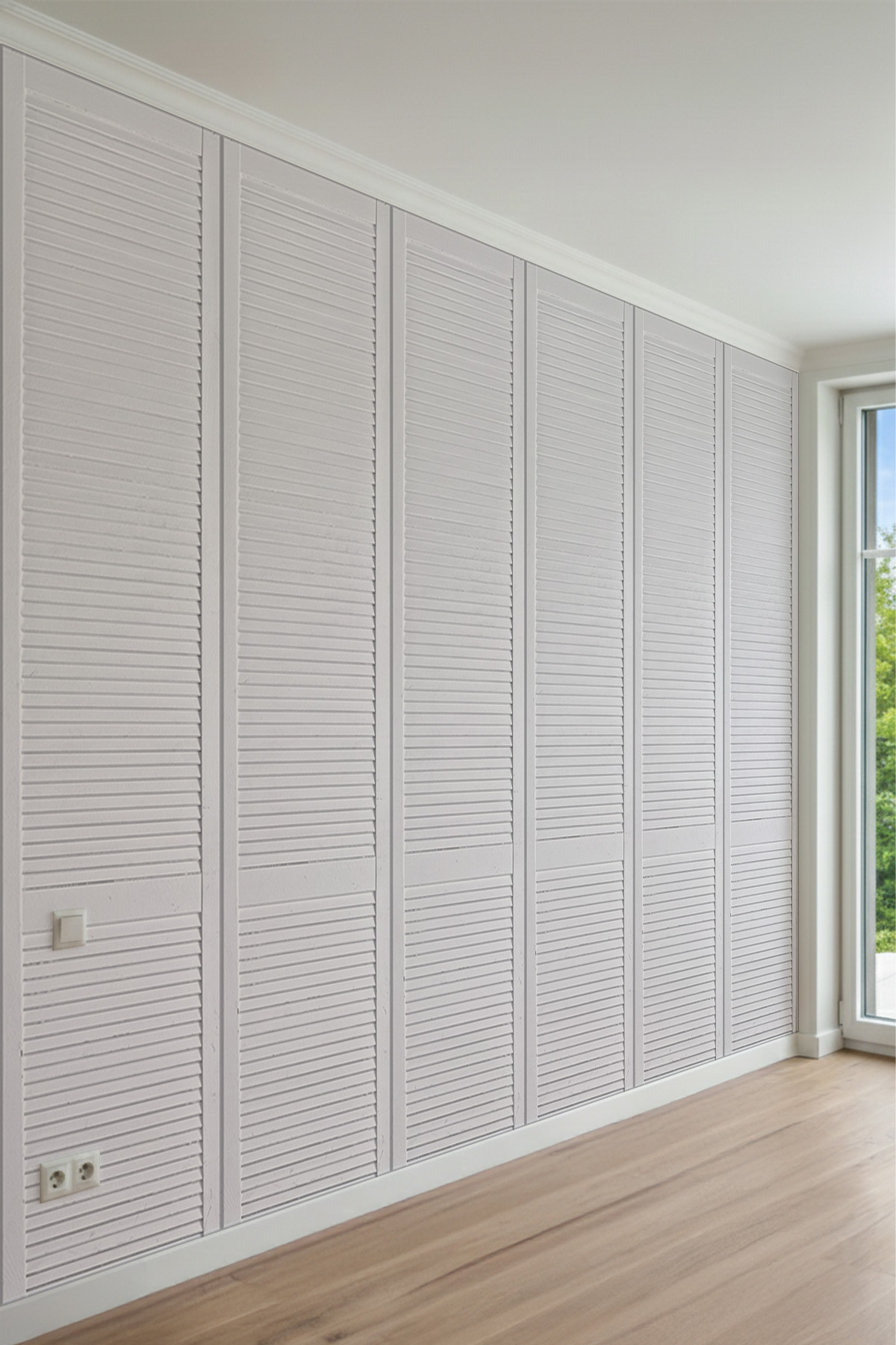 Modern Panjurlu Dolap Kapakları Görünümlü Minimalist Tek Parça Tekstil Duvar Kağıdı görsel 1