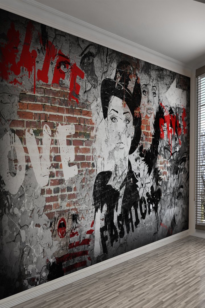Modern Sokak Sanatı Tarzı Graffiti Sanat Tasarım Tekstil Duvar Kağıdı