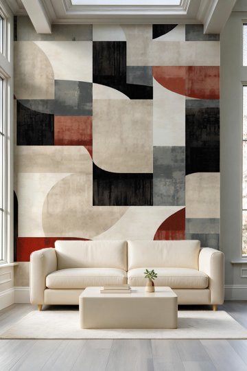 Modern Soyut Geometrik Bloklar Desenli Tek Parça Tekstil Duvar Kağıdı