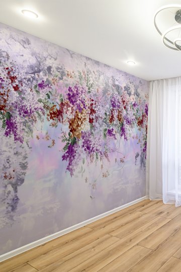 Mor ve Pembe Çiçek Desenli Tekstil Duvar Kağıdı