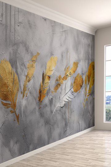 Mystic Feathers Gizemli Tüyler Sanatsal Sıva Desenli Tek Parça Tekstil Duvar Kağıdı