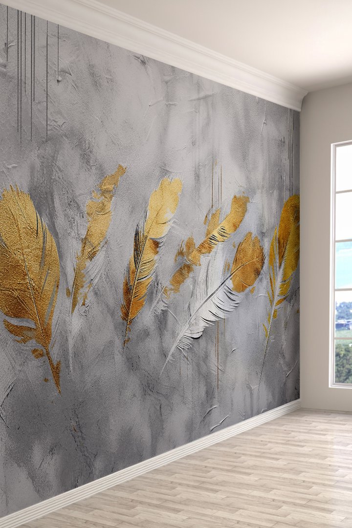 Mystic Feathers Gizemli Tüyler Sanatsal Sıva Desenli Tek Parça Tekstil Duvar Kağıdı