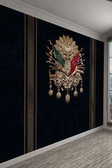 Osmanlı Arması Altın İşlemeli Tekstil Duvar Kağıdı