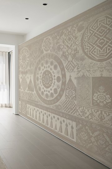 Osmanlı Motifli Etnik ve Otantik Soft Bej Saray Tasarımlı Tekstil Duvar Kağıdı