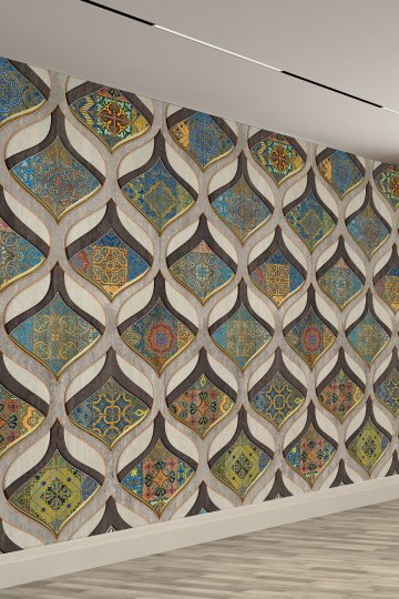Osmanlı Motifli Mozaik Desenli Retro ve Etnik Tasarım Tekstil Duvar Kağıdı