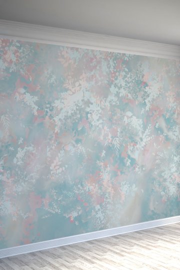 Pastel Mavi Pembe Çiçekli Tek Parça Tekstil Duvar Kağıdı