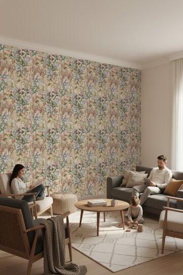Pastel Renkli Orman Temalı Tek Parça Duvar Kağıdı -Isı ve Ses Yalıtımı Yırtılmaz